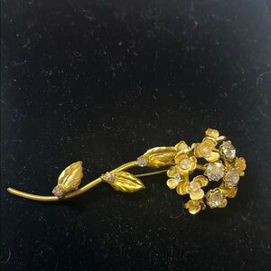 Vintage Made In Austria Gold Tone AB Rhinestone Floral Brooch